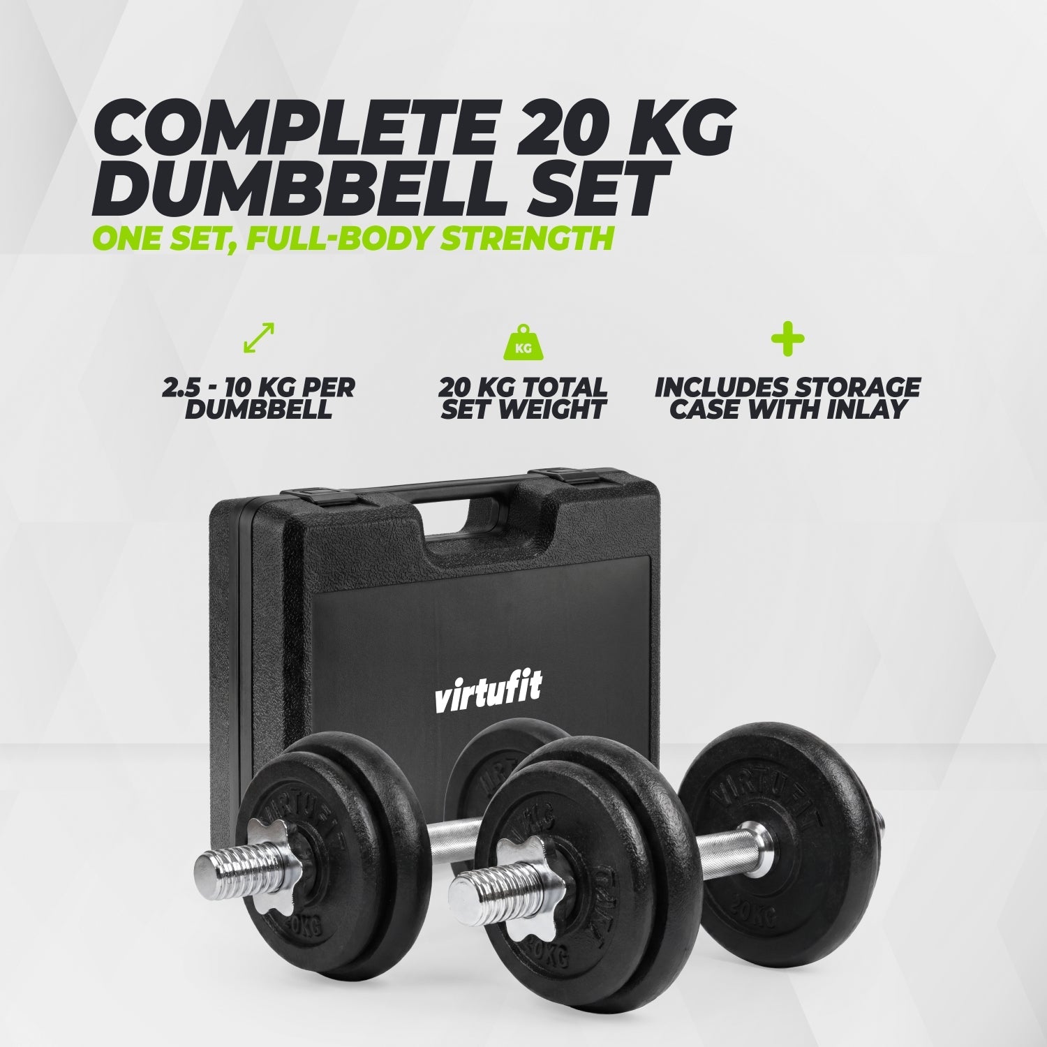 VirtuFit Adjustable Dumbbell Set Pro 20 kg - 2 x 10 kg - Including case
