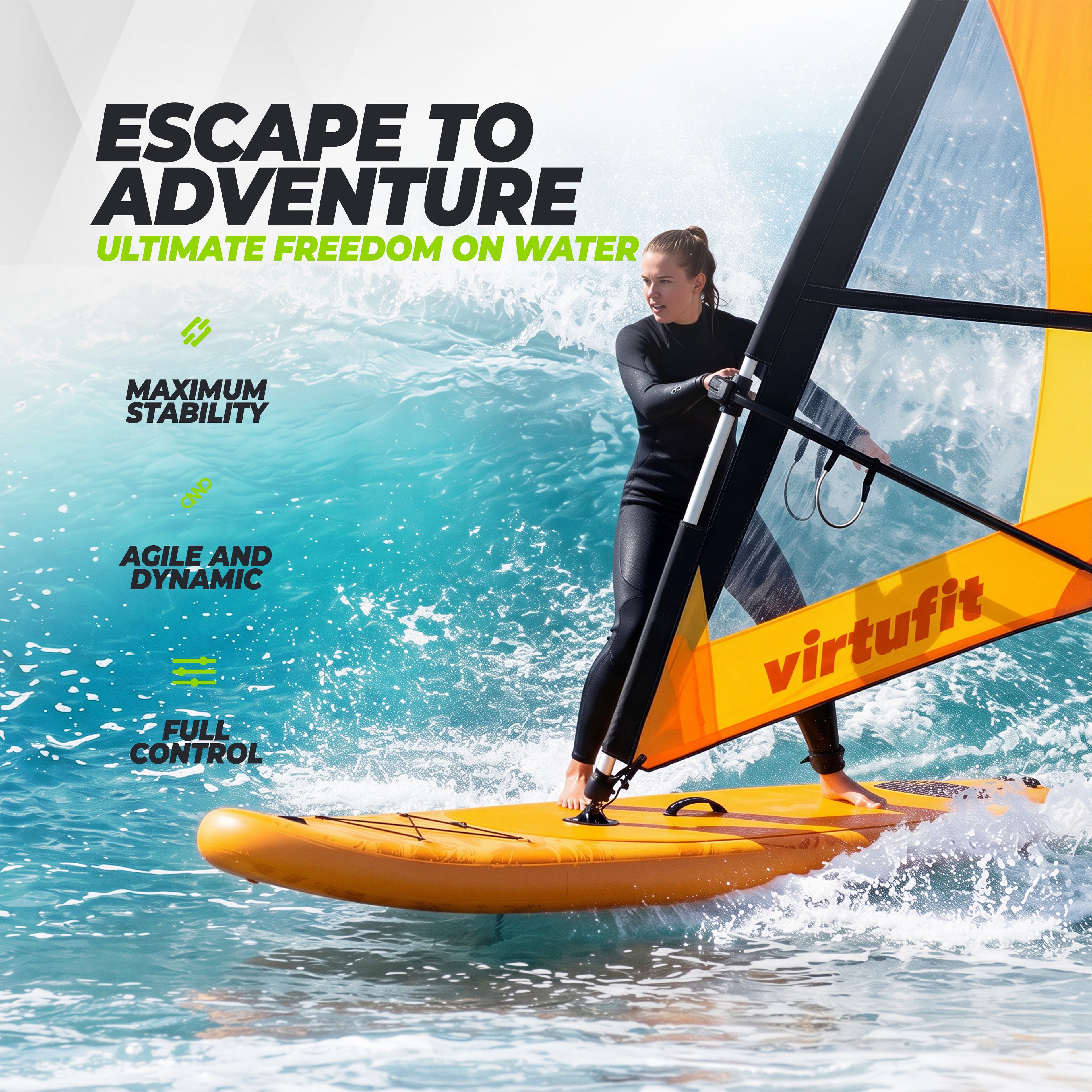 Virtufit Supboard Surfer 305 - Zwart - Inclusief Windzeil en accessoires