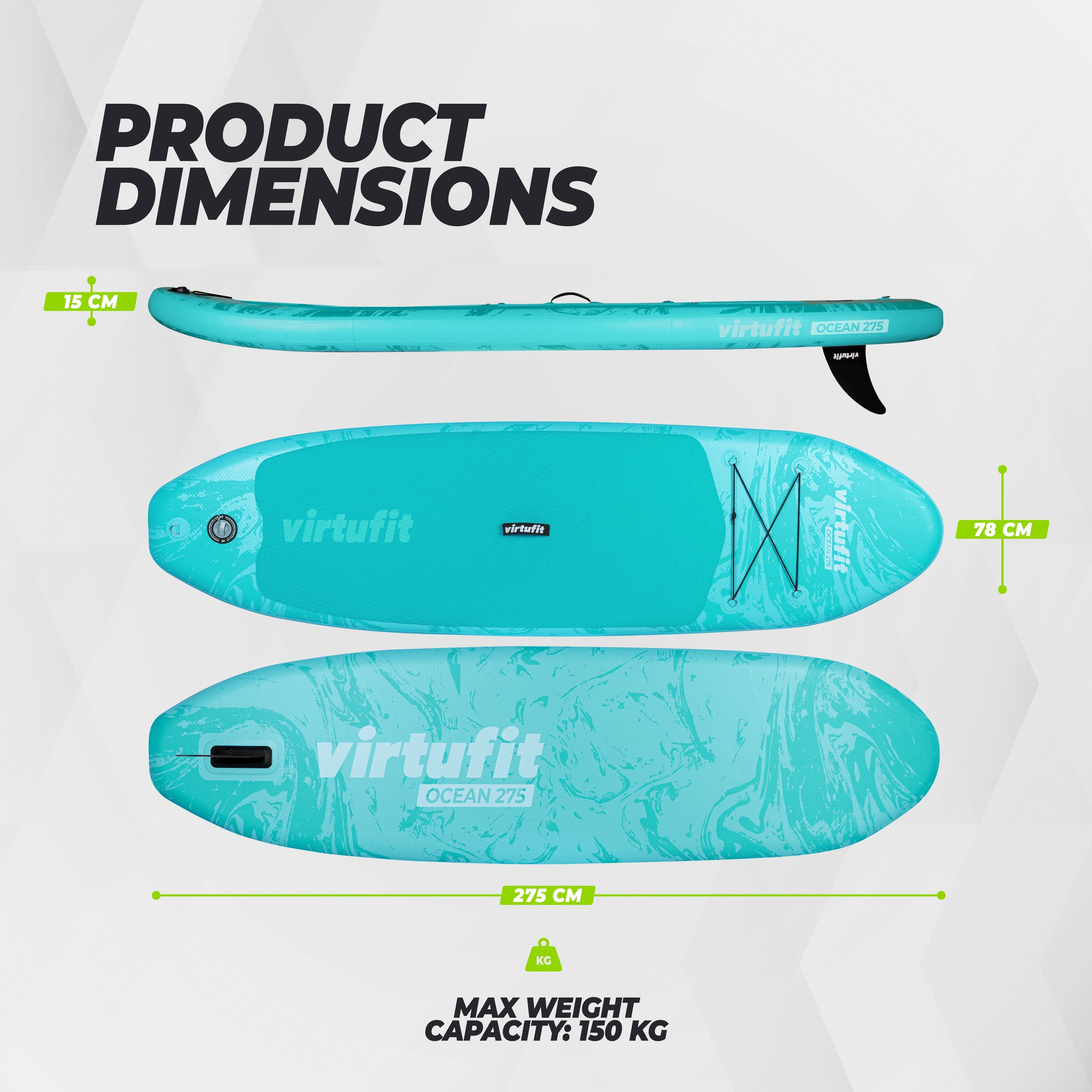 VirtuFit Supboard Ocean 275 - Turquoise - Met accessoires en draagtas