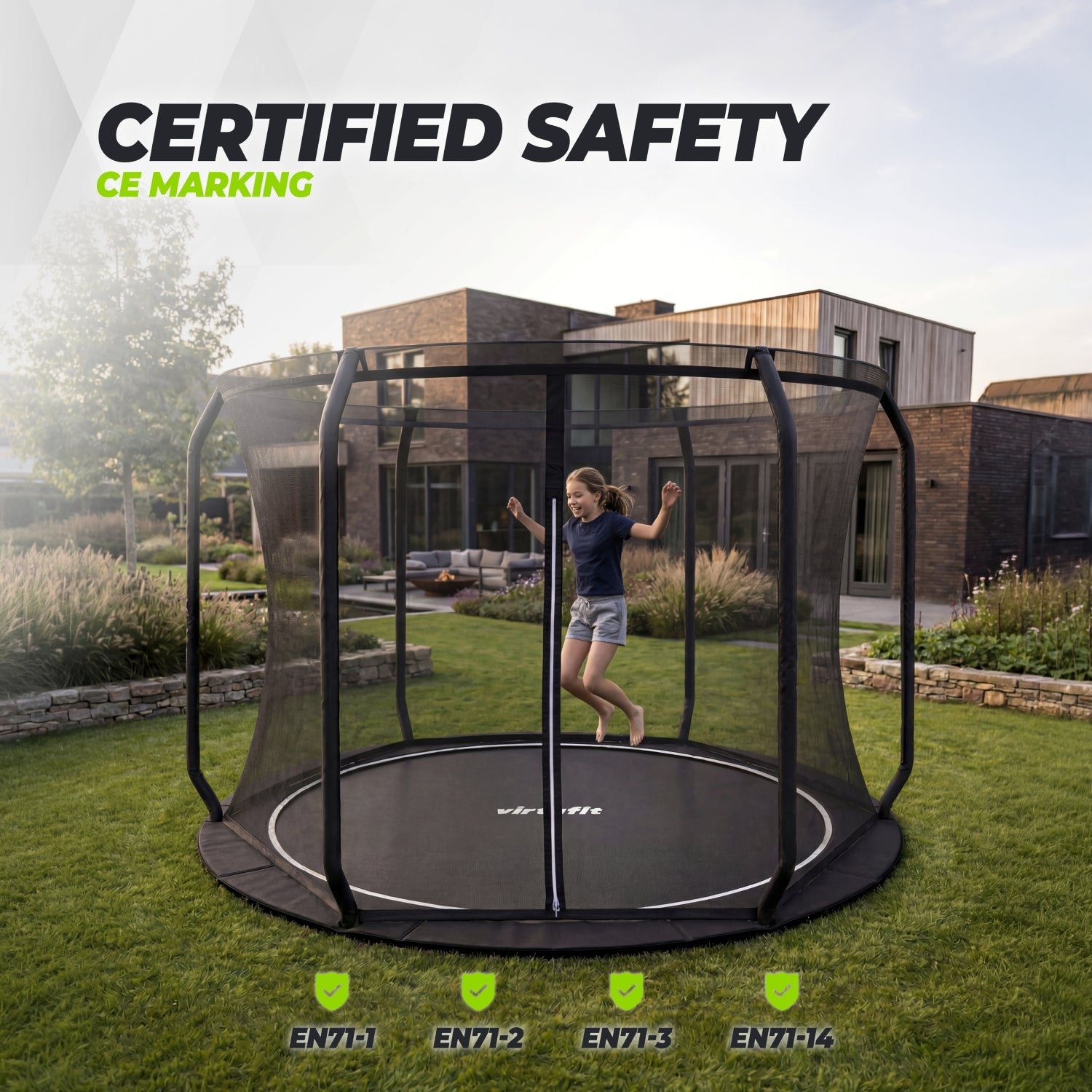 VirtuFit Groundlevel Trampoline 305 cm Inclusief Veiligheidsnet