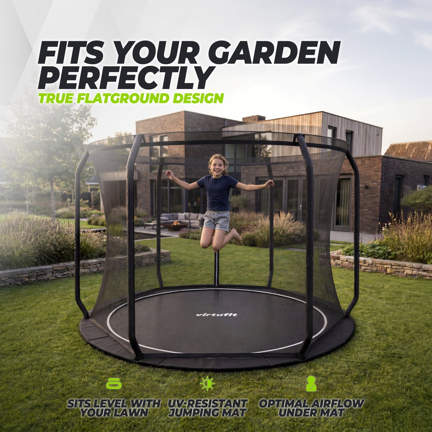 VirtuFit Groundlevel Trampoline 305 cm Inclusief Veiligheidsnet