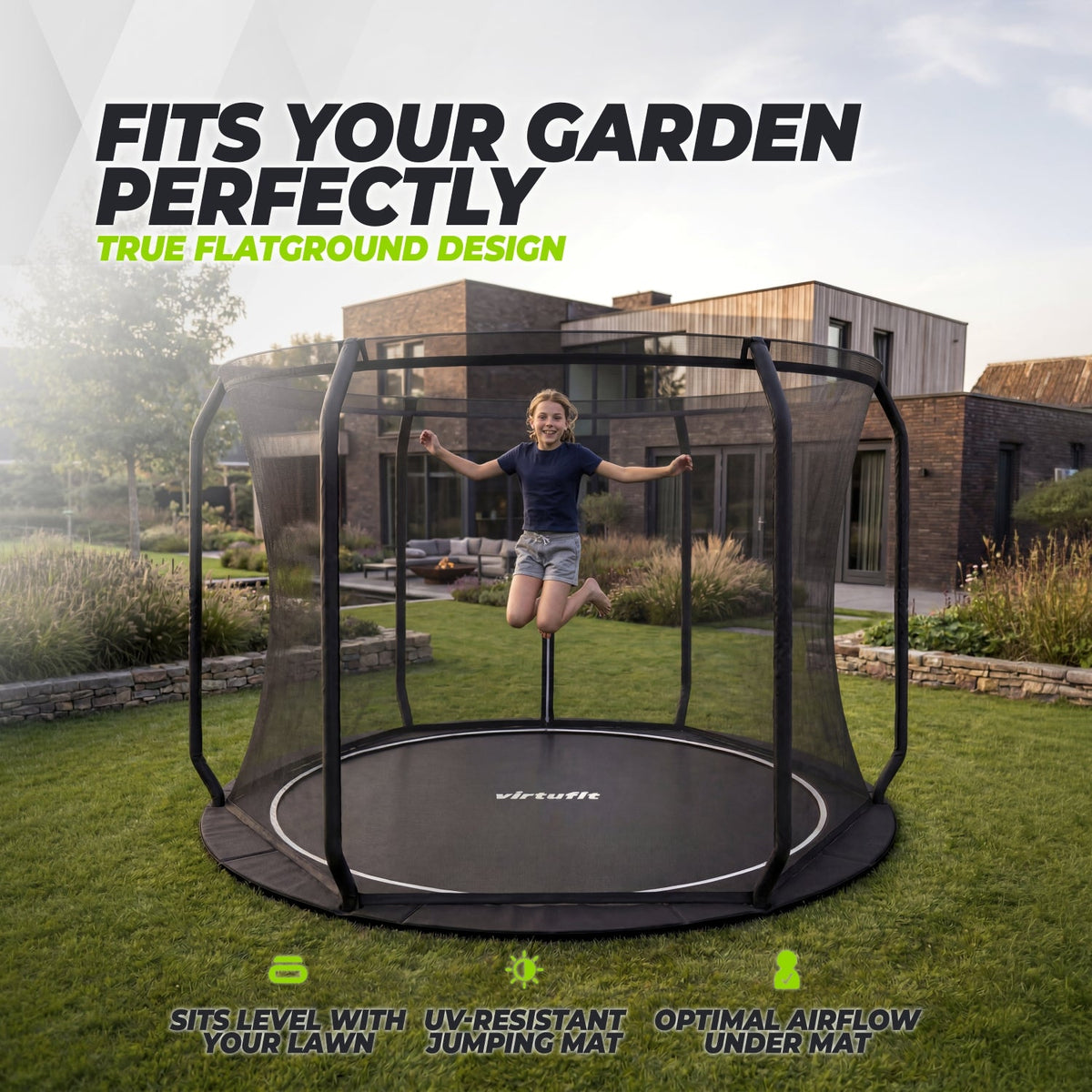 VirtuFit Groundlevel Trampoline 305 cm Including Safety Net