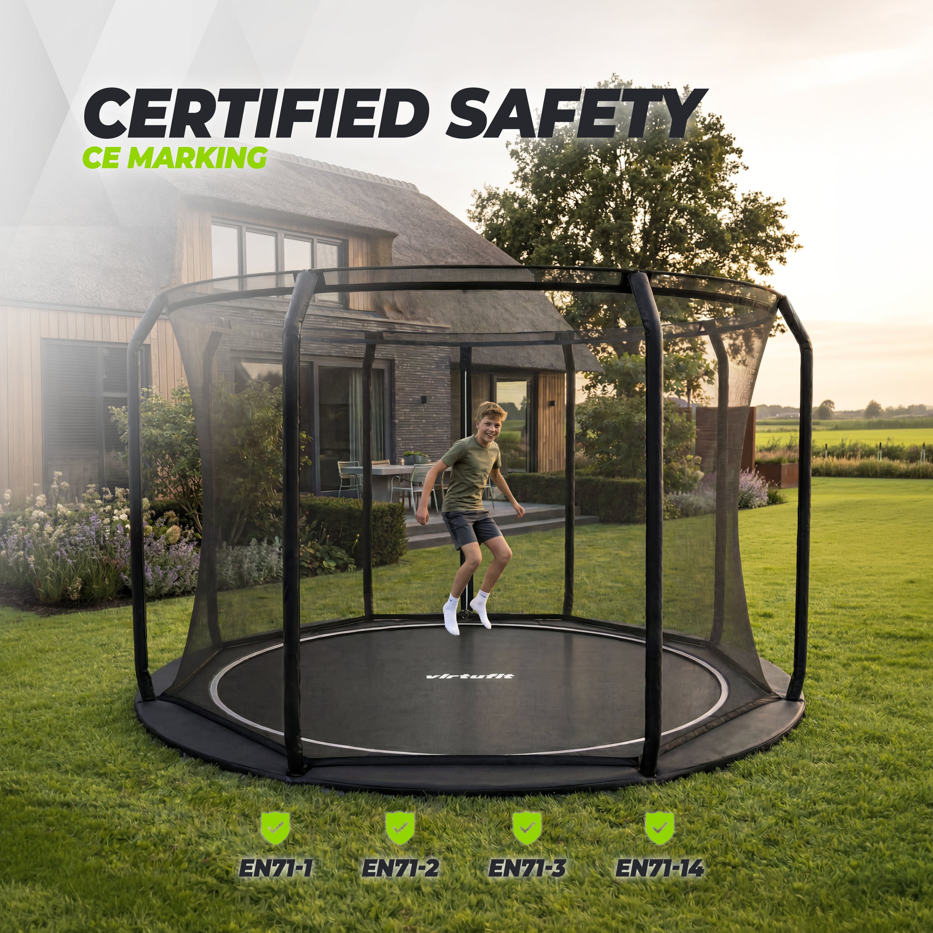 VirtuFit Groundlevel Trampoline 366 cm - inclusief veiligheidsnet