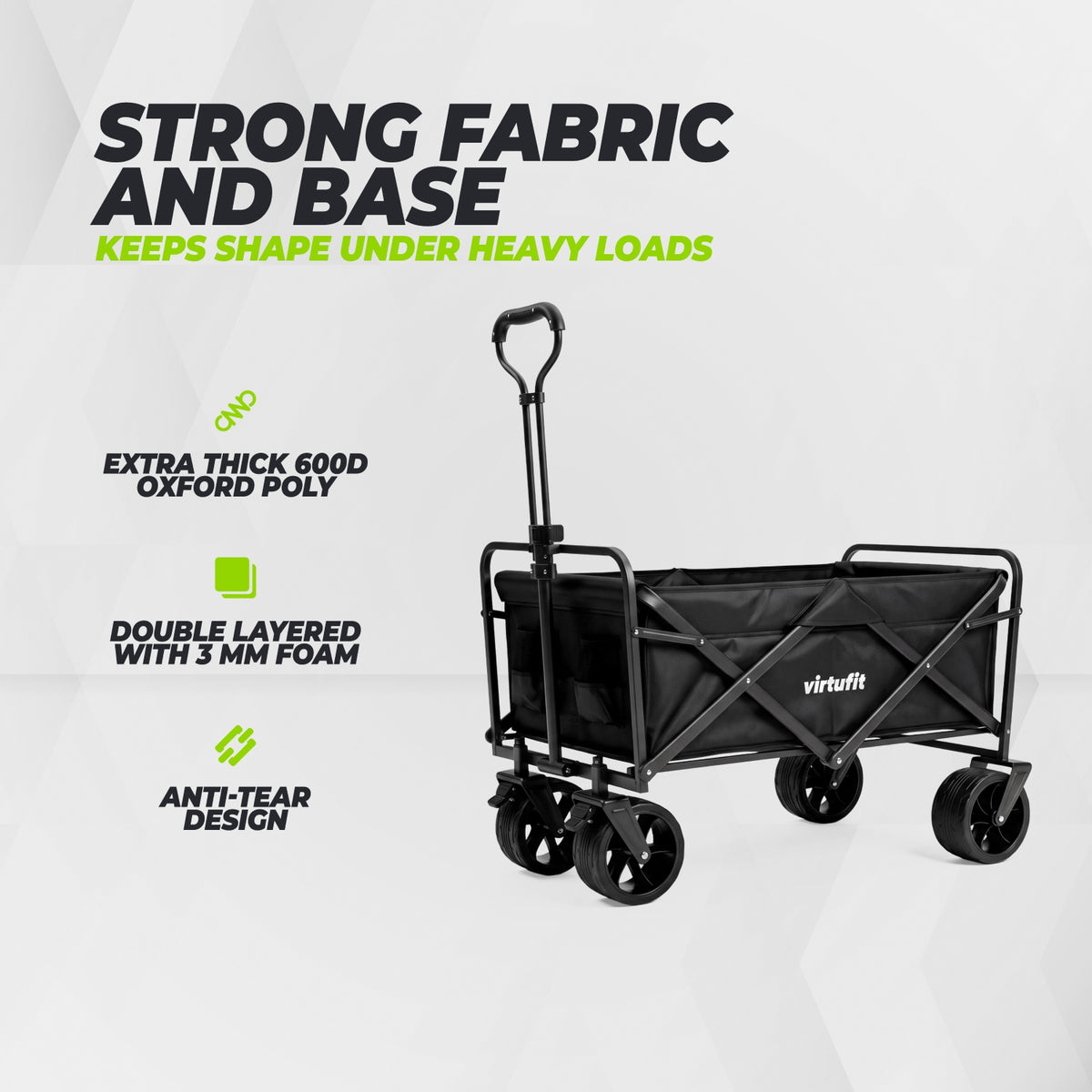VirtuFit FW100 Opvouwbare Bolderkar - 150 kg Draagvermogen - Incl. Afdekhoes - Zwart