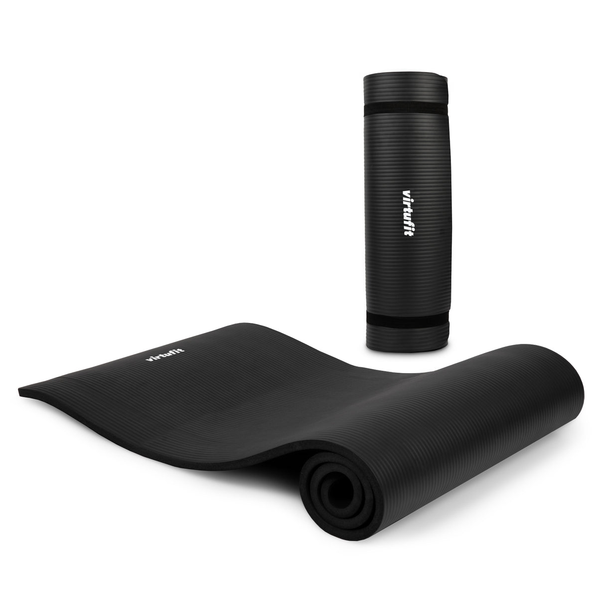 VirtuFit NBR Fitness mat - 180 x 60 x 1.5 cm - Black - with Carrying Cord