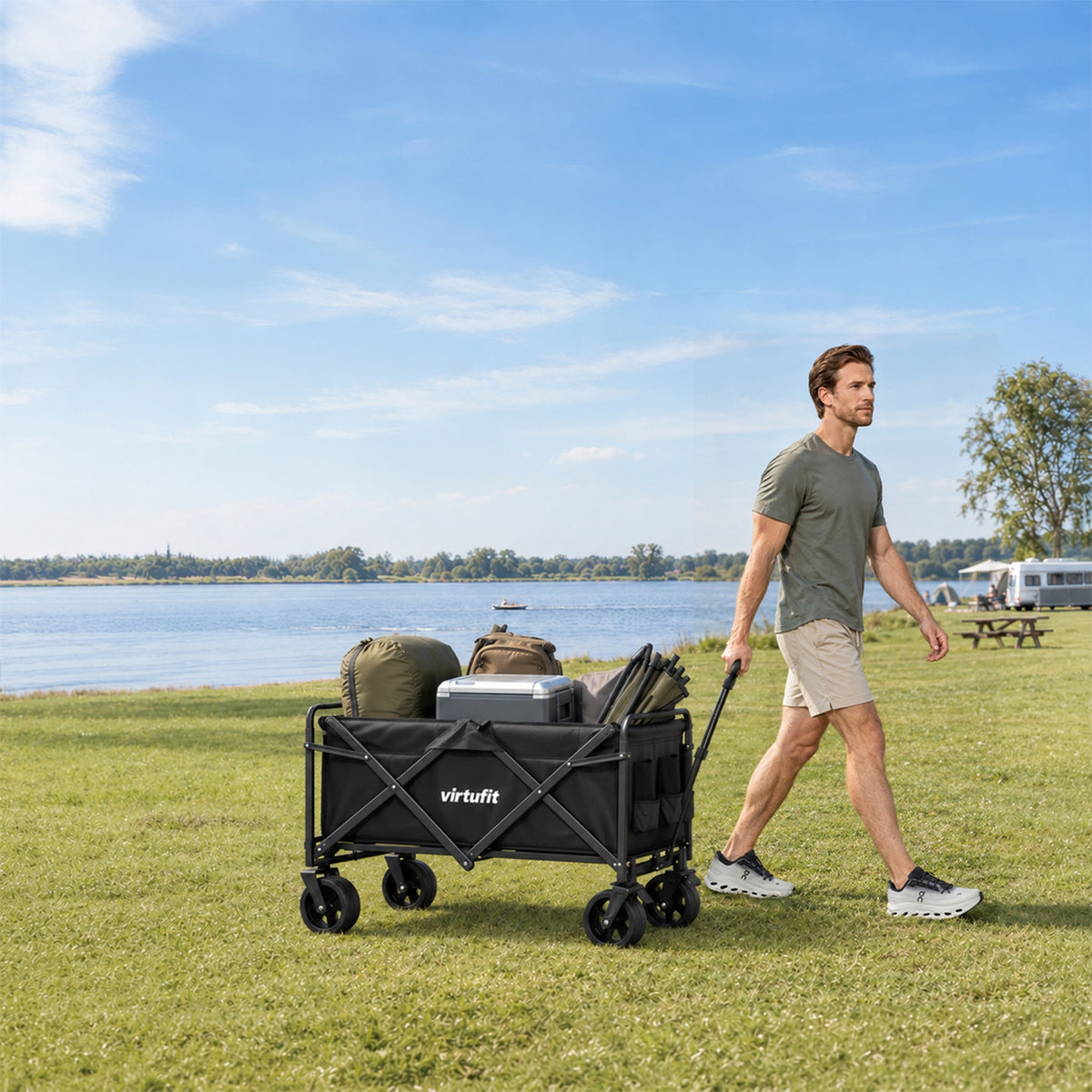 VirtuFit FW100 Opvouwbare Bolderkar - 150 kg Draagvermogen - Incl. Afdekhoes - Zwart