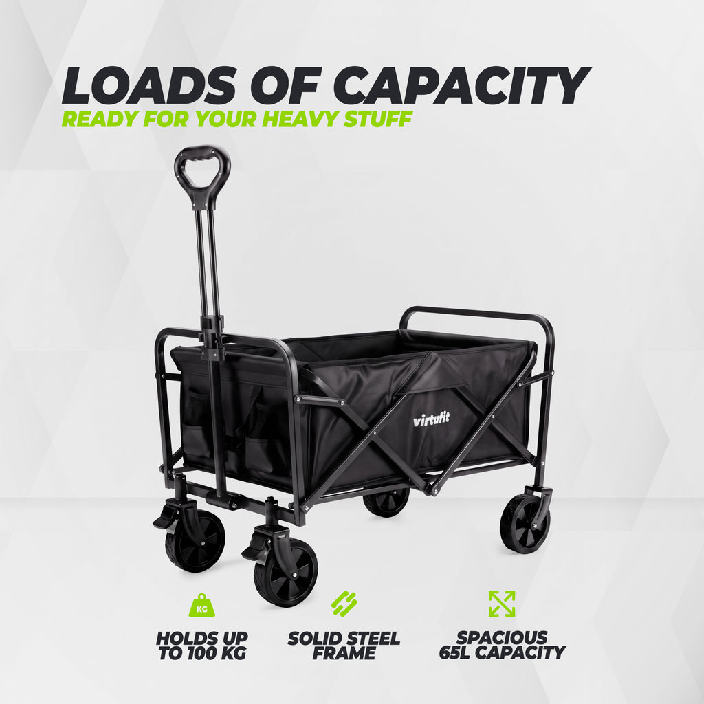 VirtuFit FW65 Opvouwbare Bolderkar - 100 kg Draagvermogen - Incl. Afdekhoes - Zwart