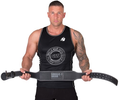Gorilla Wear 4 Inch Padded Leather Lifting Belt - Black/Gray-3