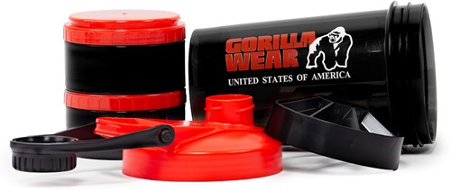 Gorilla Wear Shake Beker 2 GO - 500 ml + 2 x 130 ml - Zwart/Rood-3