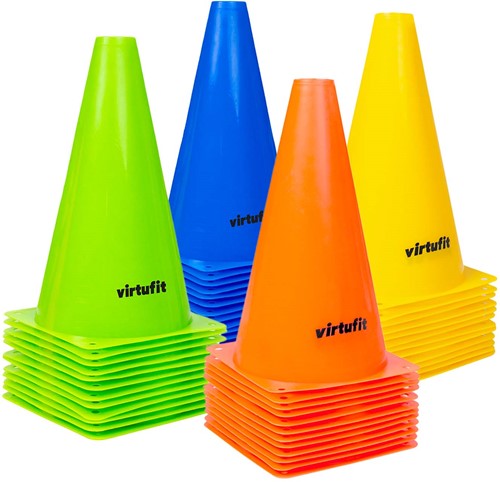VirtuFit Complete Pionnen Set - 23 cm - 48 Stuks - Groen / Oranje / Geel / Blauw
