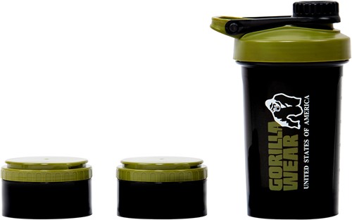 Gorilla Wear Shake Beker 2 GO - 500 ml + 2 x 130 ml - Zwart/Legergroen-2