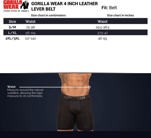 Gorilla Wear 4 Inch Leren Lever Lifting Belt - Bruin - Maattabel