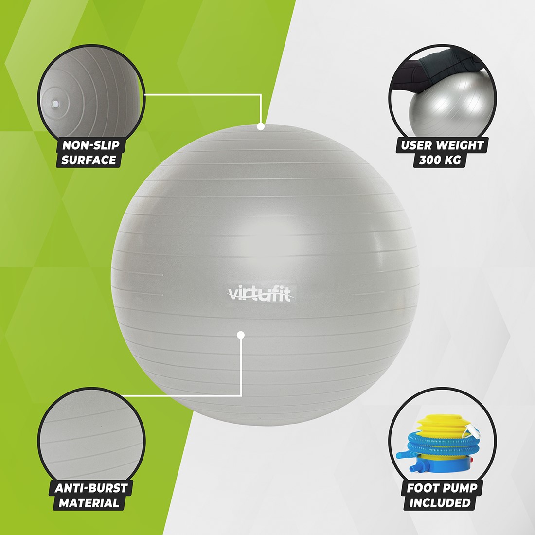 VirtuFit Anti-Burst Exercise Ball Pro - Gray - 65 cm