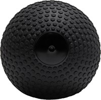 Achteraanzicht van de zwarte VirtuFit Slam Ball met duidelijke weergave van het ventiel en de rubberen honingraatstructuur.