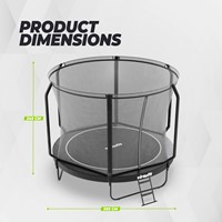 Infographic met de productafmetingen van de VirtuFit Premium Trampoline 305 cm met een totale hoogte van 245 cm en een diameter van 305 cm.