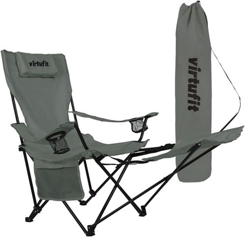 VirtuFit Opvouwbare Camping Stoel met Voetsteun - Strandstoel - Grijs