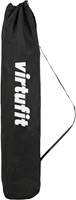 De VirtuFit opvouwbare stoel zwart compact opgeborgen in de bijbehorende draagtas met schouderband.