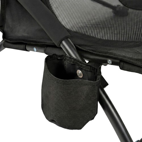 Detailopname van de geïntegreerde bekerhouder aan de zijkant van de VirtuFit Foldable Beach Chair.