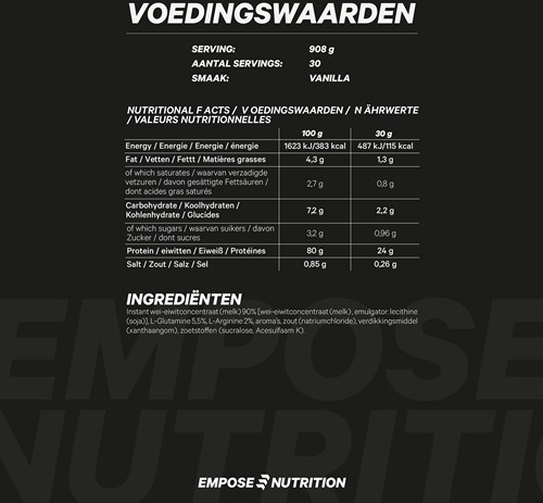 Empose Nutrition Whey Protein - Eiwit Poeder - Vanille - 908 gram-3