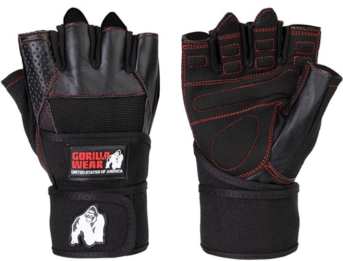 Gorilla Wear Dallas Wrist Wrap Handschoenen - Fitness Handschoenen - Zwart / Rode Stiksels